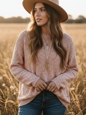 Loft S Women's Orange Marled Textured Drop Shoulder Sweater Cotton Cottage Cozy